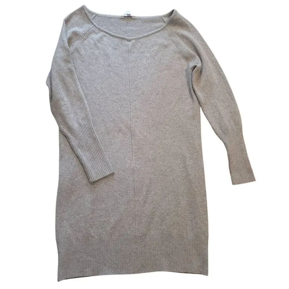 Athleta Tunic Dress Women's Small Taupe Cashmere V Neck Mini Cozy Warm